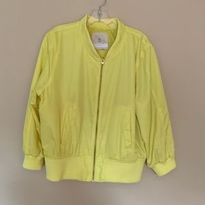 Anthropology Hei Hei Neon Yellow Satin Bomber Jacket